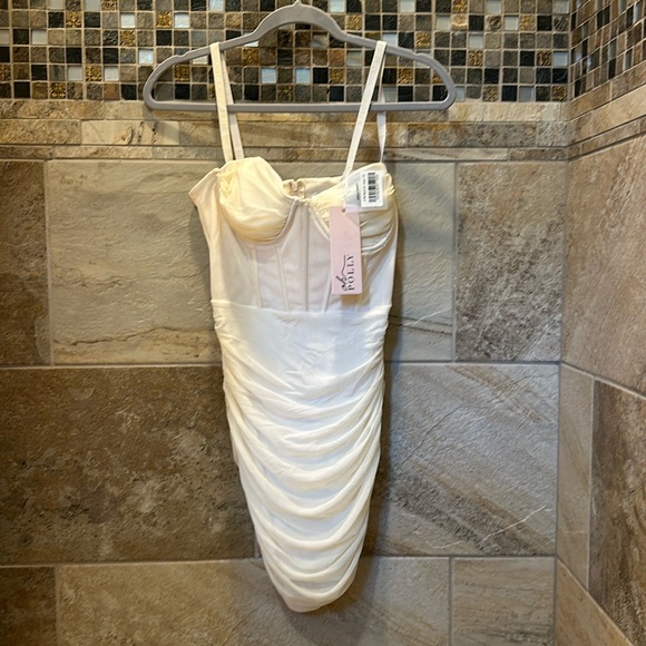 Ivory Oh Polly mini corset dress spaghetti straps and gathers at side runs small - Picture 1 of 4